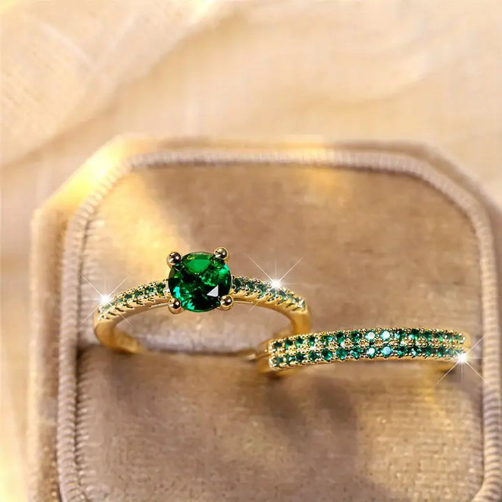 Emerald Duo Ring Gold Set