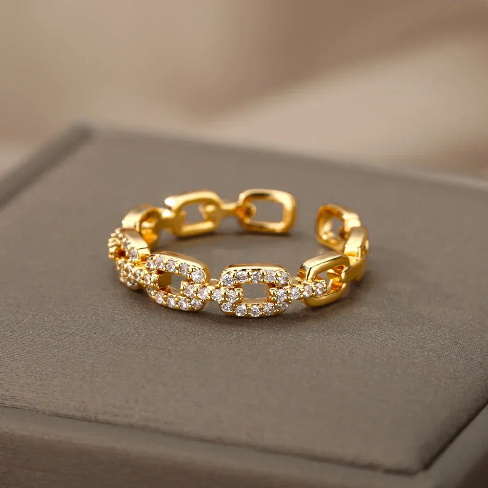 Gold Plated Chain Link Crystal Ring