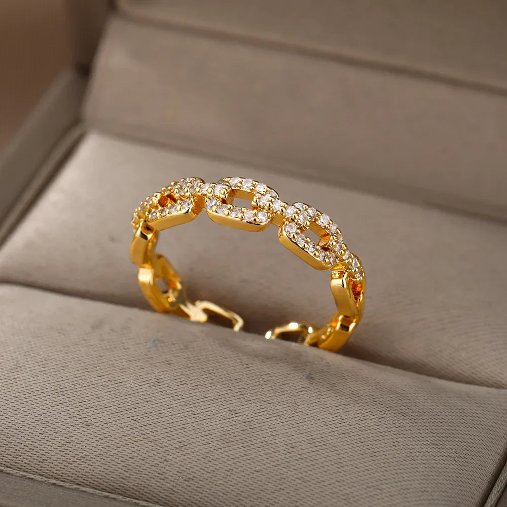 Gold Plated Chain Link Crystal Ring