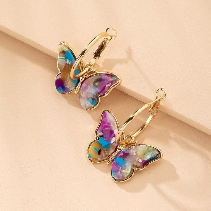 Gold Multicolor Butterfly Hoop Earrings